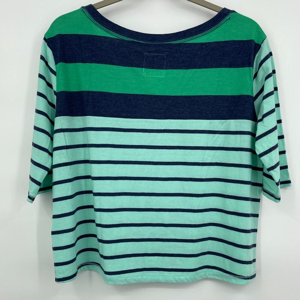 Hollister Womens Blue Green Striped 3/4 Sleeve Round Neck Shirt Top Large - Picture 2 of 8
